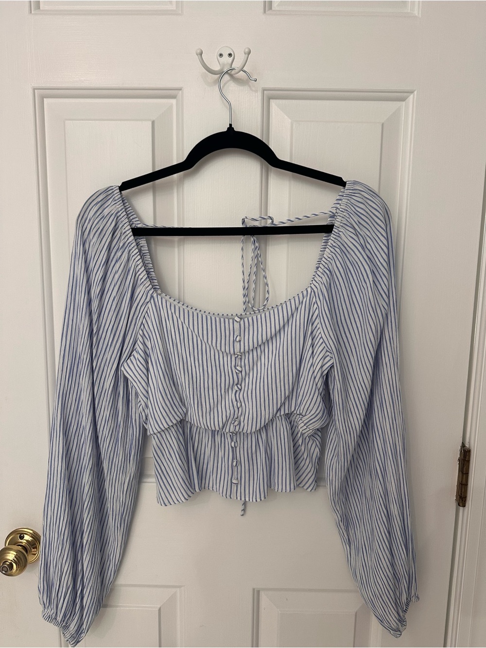 Lucy Paris Blue and White Striped Peasant Blouse